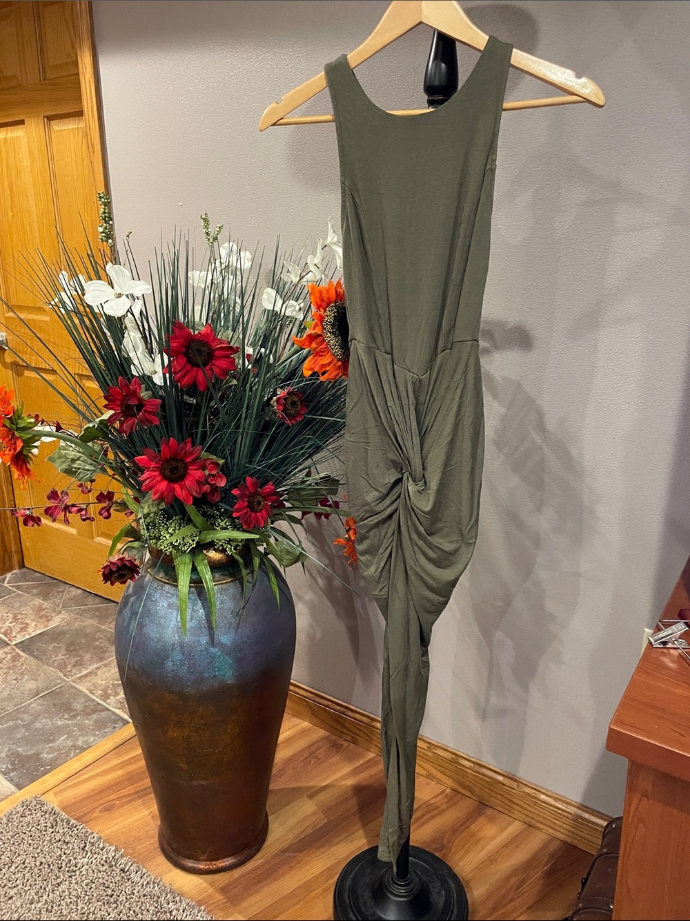 Love Culture Olive Tank Maxi Dress with Front Twist